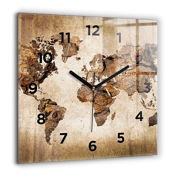 Wanduhr modern quadratisch Alte Weltkarte