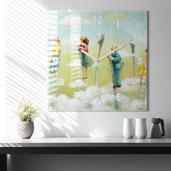 Wanduhr quadratisch Menschen auf einer Leiter