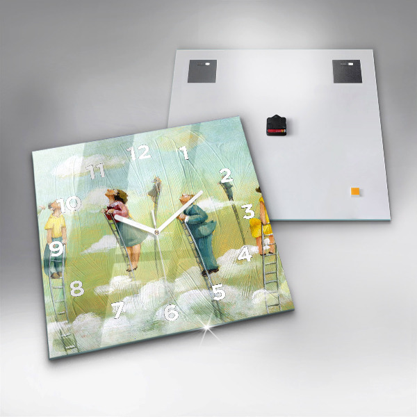 Wanduhr quadratisch Menschen auf einer Leiter