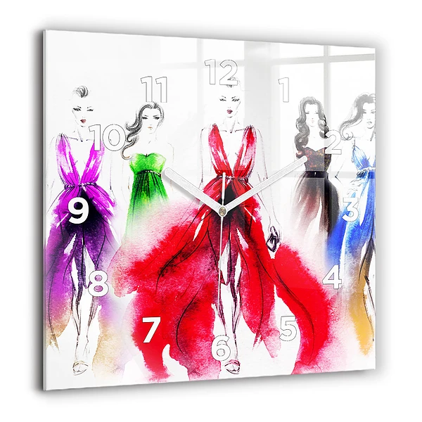 Wanduhr modern quadratisch Frauen in bunten Kleidern