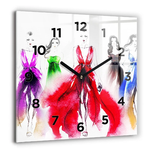 Wanduhr modern quadratisch Frauen in bunten Kleidern