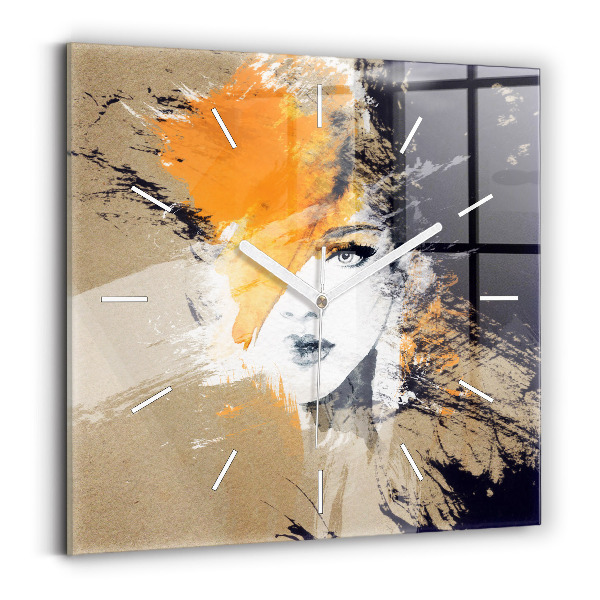 Wanduhr quadratisch mit motiv Portrait einer Frau abstrakt