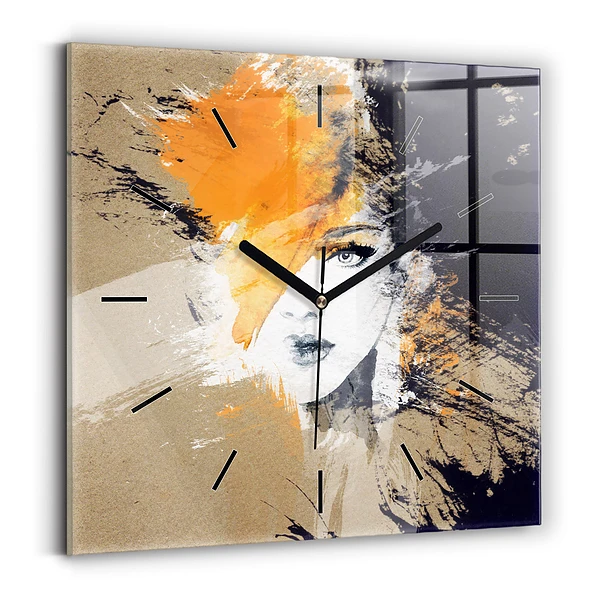 Wanduhr quadratisch mit motiv Portrait einer Frau abstrakt