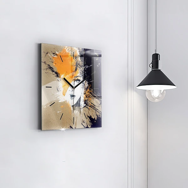 Wanduhr quadratisch mit motiv Portrait einer Frau abstrakt