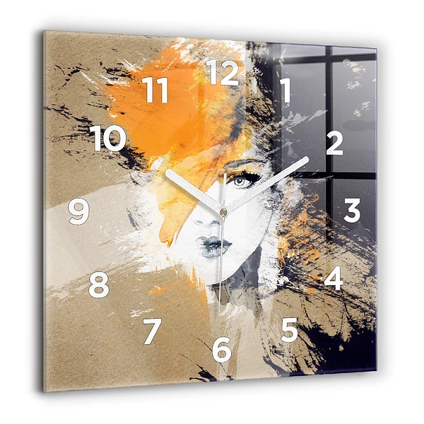 Wanduhr quadratisch mit motiv Portrait einer Frau abstrakt