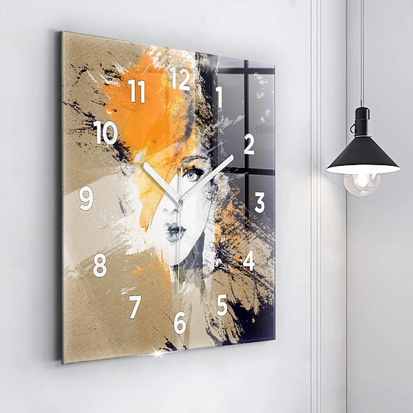 Wanduhr quadratisch mit motiv Portrait einer Frau abstrakt