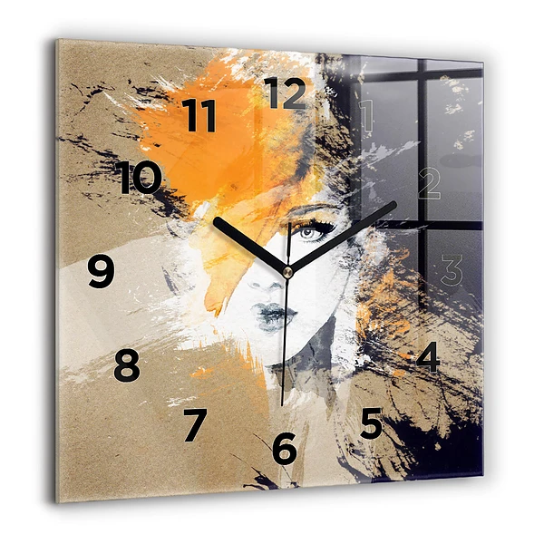 Wanduhr quadratisch mit motiv Portrait einer Frau abstrakt