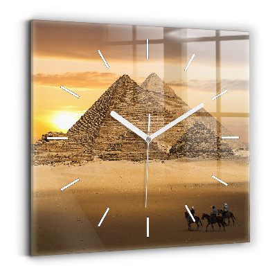 Wanduhr quadratisch mit motiv Pyramiden und Sonnenuntergang