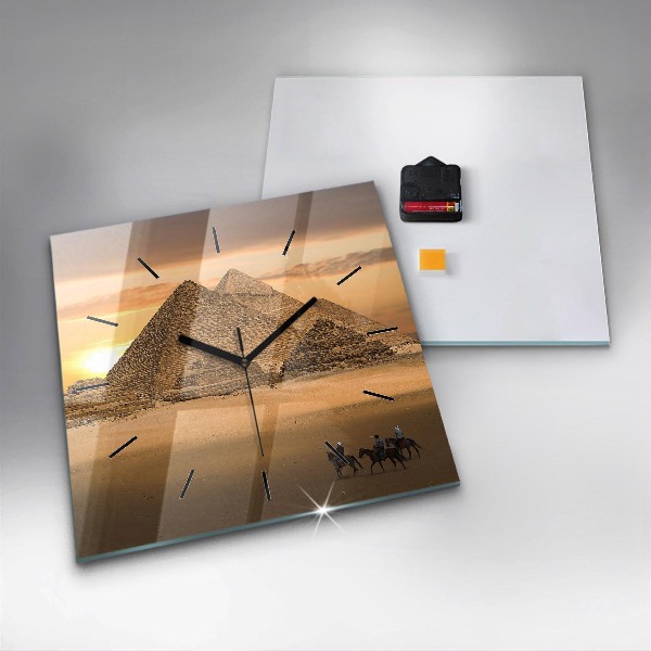 Wanduhr quadratisch mit motiv Pyramiden und Sonnenuntergang