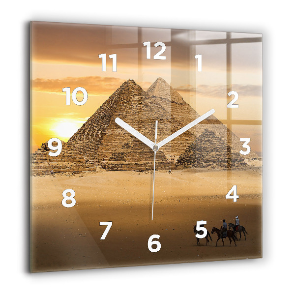 Wanduhr quadratisch mit motiv Pyramiden und Sonnenuntergang