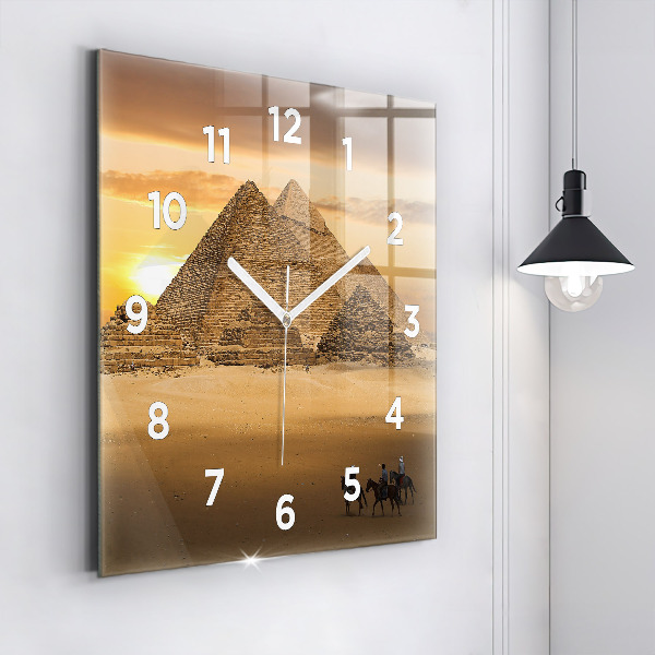 Wanduhr quadratisch mit motiv Pyramiden und Sonnenuntergang