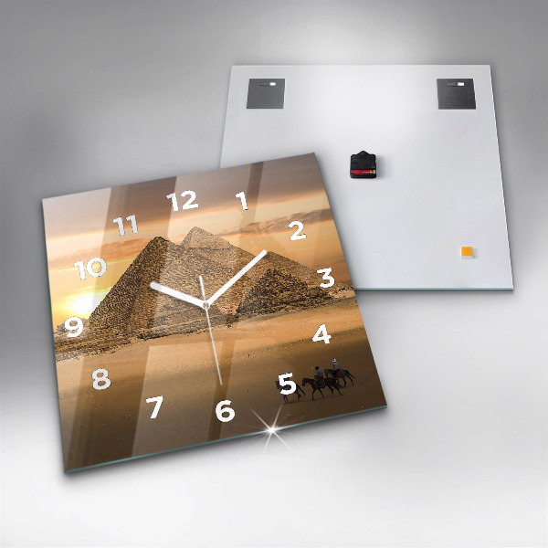 Wanduhr quadratisch mit motiv Pyramiden und Sonnenuntergang