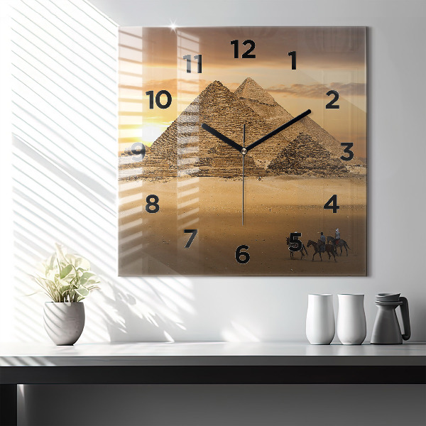 Wanduhr quadratisch mit motiv Pyramiden und Sonnenuntergang
