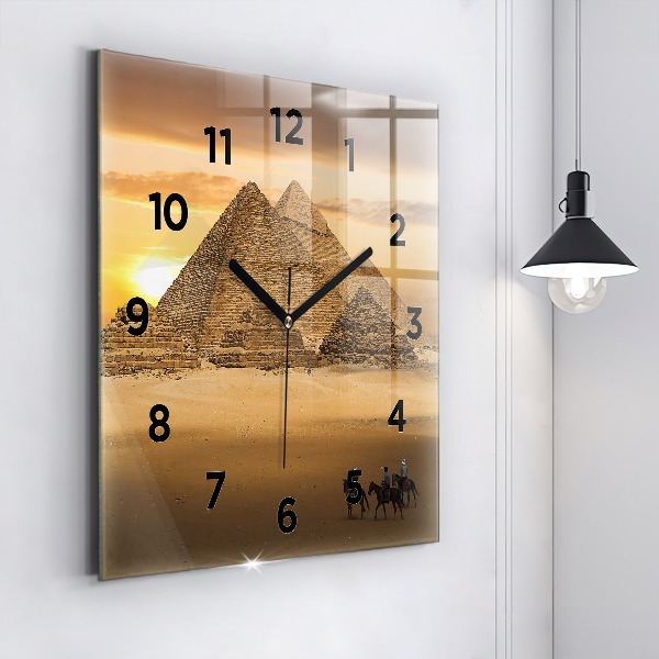 Wanduhr quadratisch mit motiv Pyramiden und Sonnenuntergang
