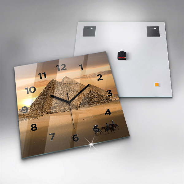 Wanduhr quadratisch mit motiv Pyramiden und Sonnenuntergang