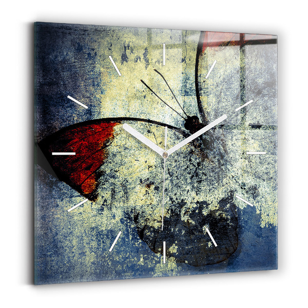 Wanduhr quadratisch Schmetterling im Vintage-Stil