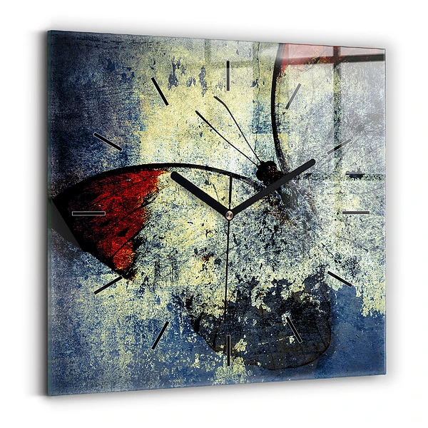 Wanduhr quadratisch Schmetterling im Vintage-Stil