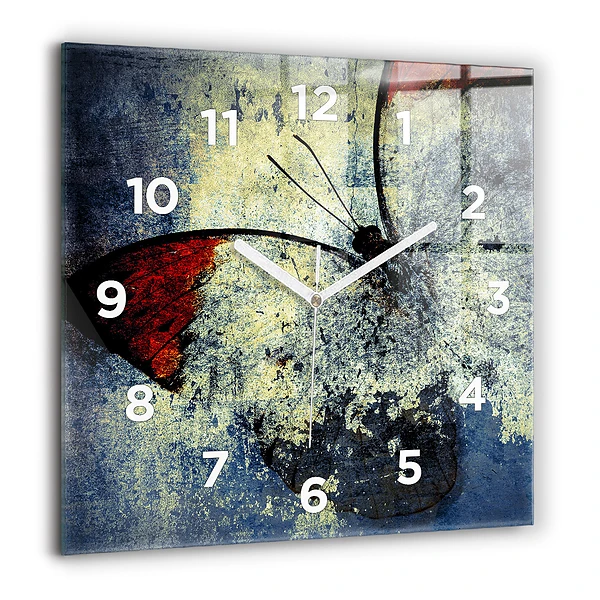 Wanduhr quadratisch Schmetterling im Vintage-Stil