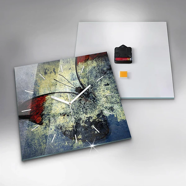 Wanduhr quadratisch Schmetterling im Vintage-Stil