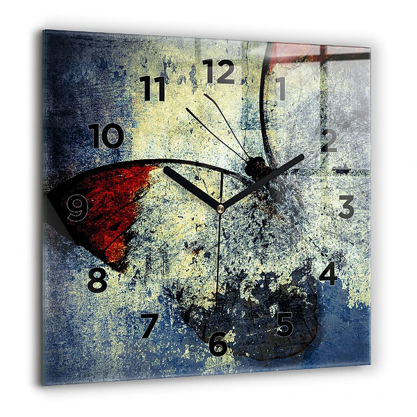 Wanduhr quadratisch Schmetterling im Vintage-Stil