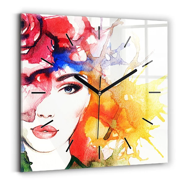 Wanduhr quadratisch mit motiv Buntes Porträt einer Frau