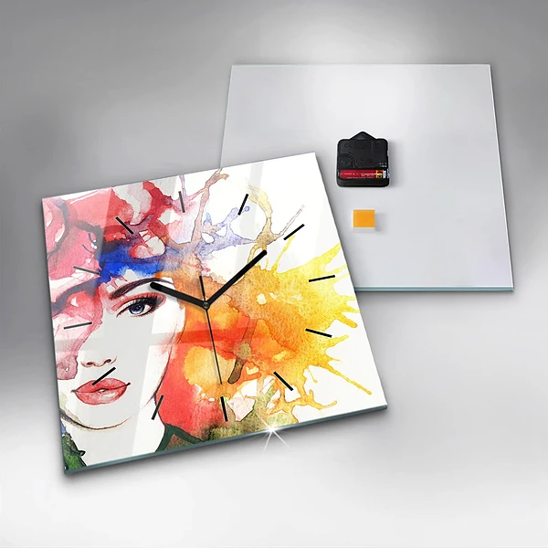 Wanduhr quadratisch mit motiv Buntes Porträt einer Frau