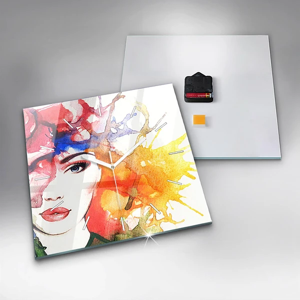Wanduhr quadratisch mit motiv Buntes Porträt einer Frau
