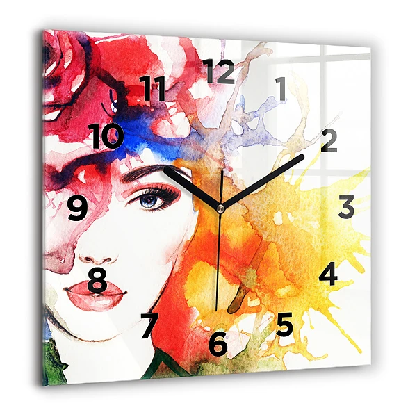 Wanduhr quadratisch mit motiv Buntes Porträt einer Frau