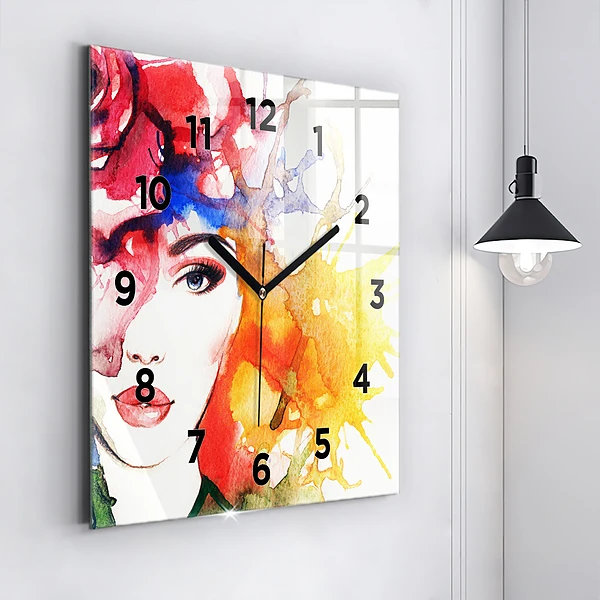 Wanduhr quadratisch mit motiv Buntes Porträt einer Frau