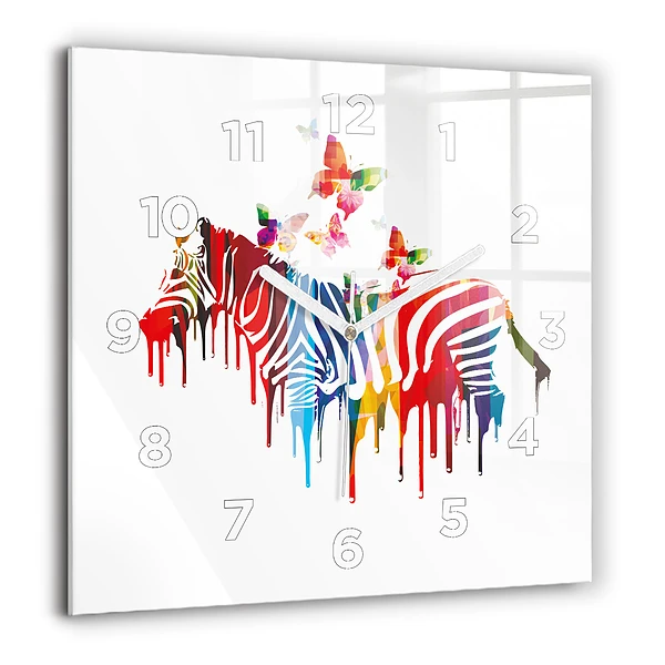 Wanduhr quadratisch Buntes Zebra