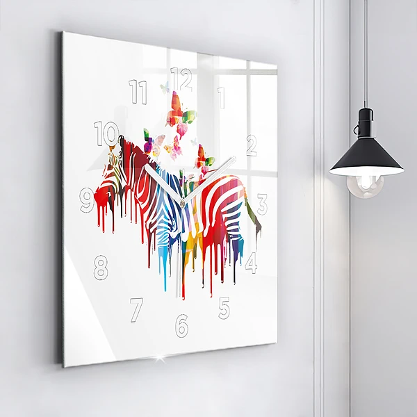 Wanduhr quadratisch Buntes Zebra