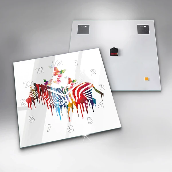 Wanduhr quadratisch Buntes Zebra