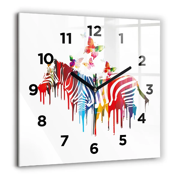 Wanduhr quadratisch Buntes Zebra