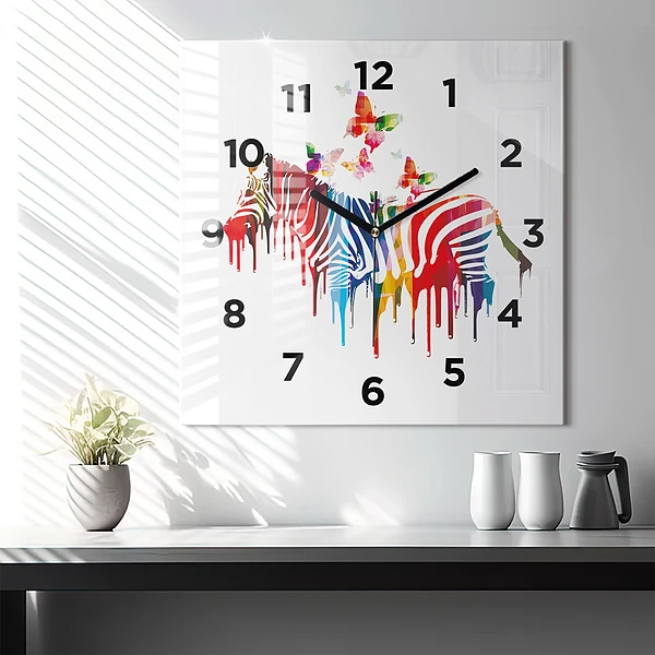 Wanduhr quadratisch Buntes Zebra