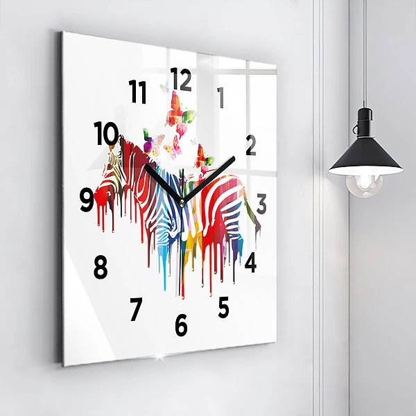 Wanduhr quadratisch Buntes Zebra