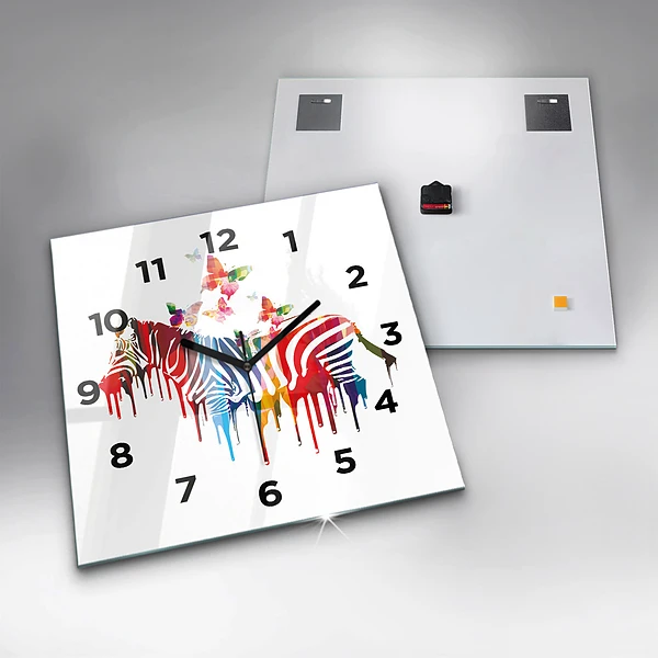 Wanduhr quadratisch Buntes Zebra