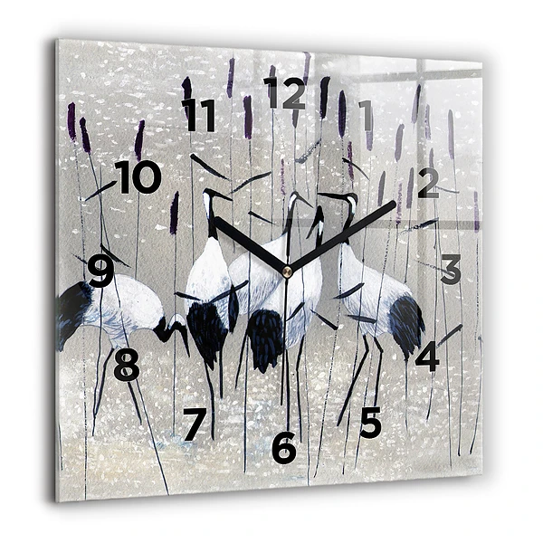 Wanduhr quadratisch Kraniche im Schilf