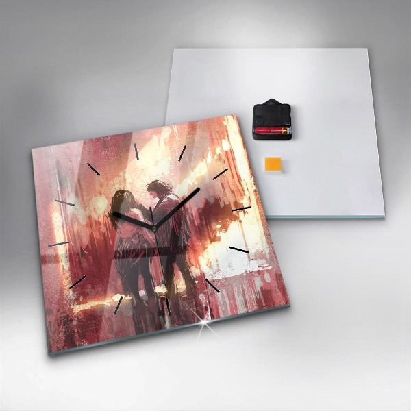 Wanduhr quadratisch mit motiv Junges verliebtes Paar