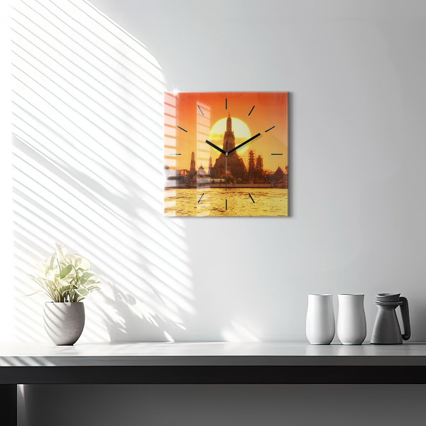 Wanduhr quadratisch mit motiv Wat arun Bangkok Thailand