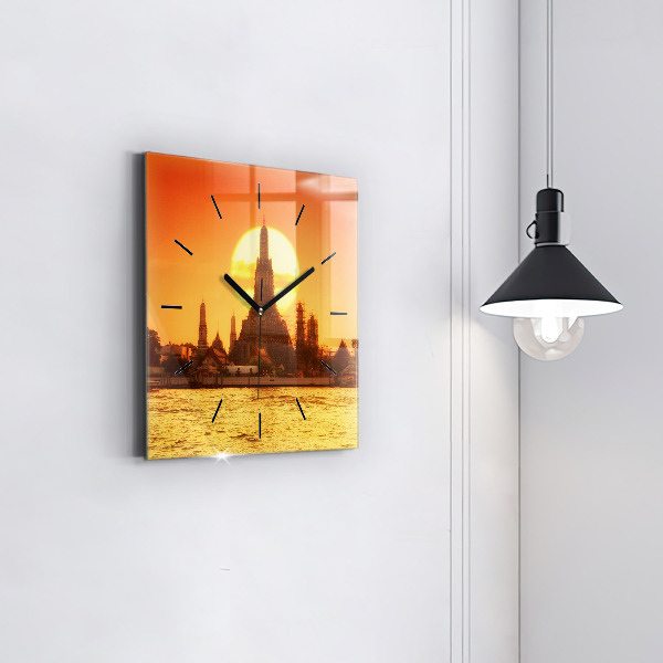 Wanduhr quadratisch mit motiv Wat arun Bangkok Thailand