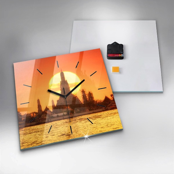 Wanduhr quadratisch mit motiv Wat arun Bangkok Thailand