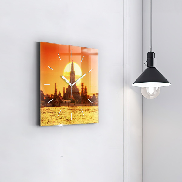 Wanduhr quadratisch mit motiv Wat arun Bangkok Thailand