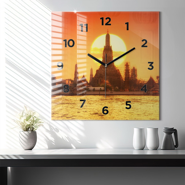 Wanduhr quadratisch mit motiv Wat arun Bangkok Thailand