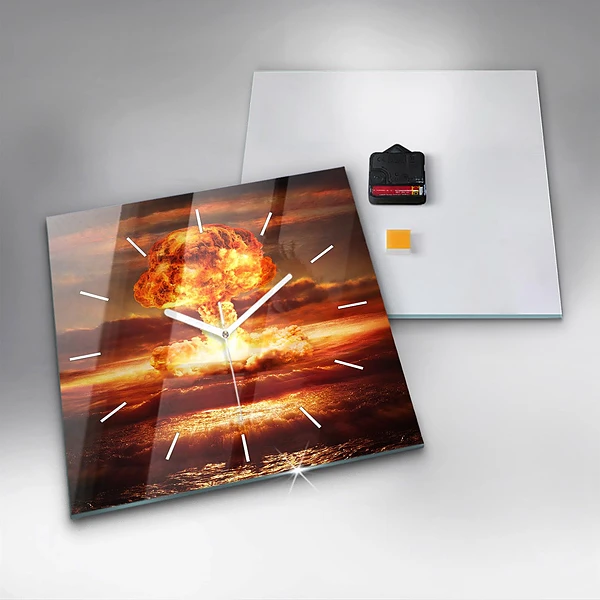 Wanduhr modern quadratisch Atombombenexplosion