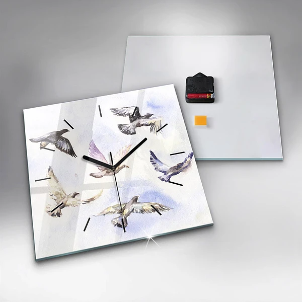 Wanduhr quadratisch mit motiv Fliegende Vögel