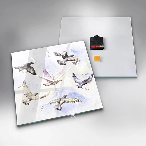 Wanduhr quadratisch mit motiv Fliegende Vögel