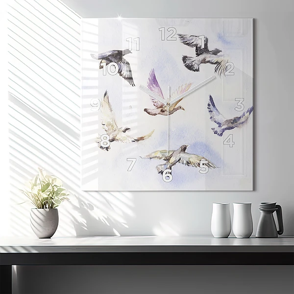 Wanduhr quadratisch mit motiv Fliegende Vögel