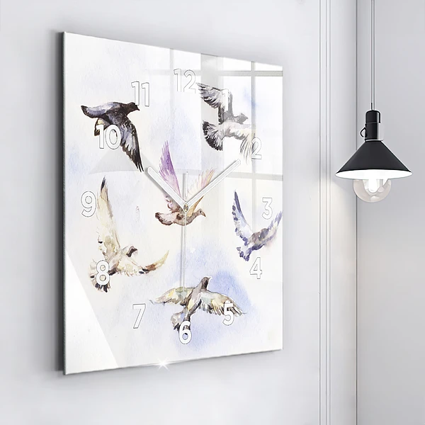 Wanduhr quadratisch mit motiv Fliegende Vögel