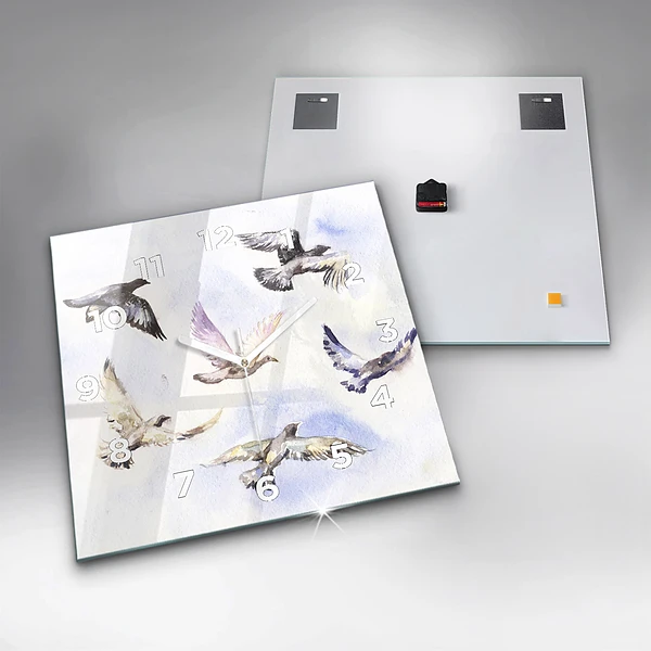 Wanduhr quadratisch mit motiv Fliegende Vögel
