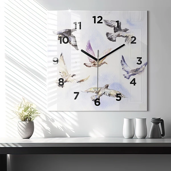 Wanduhr quadratisch mit motiv Fliegende Vögel